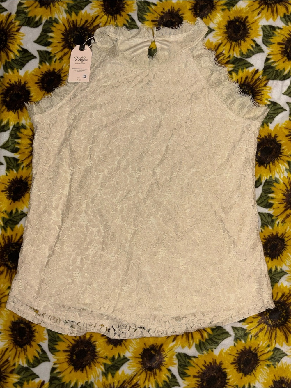 Bloomingdale's Cream Lace High-Neck Camisole